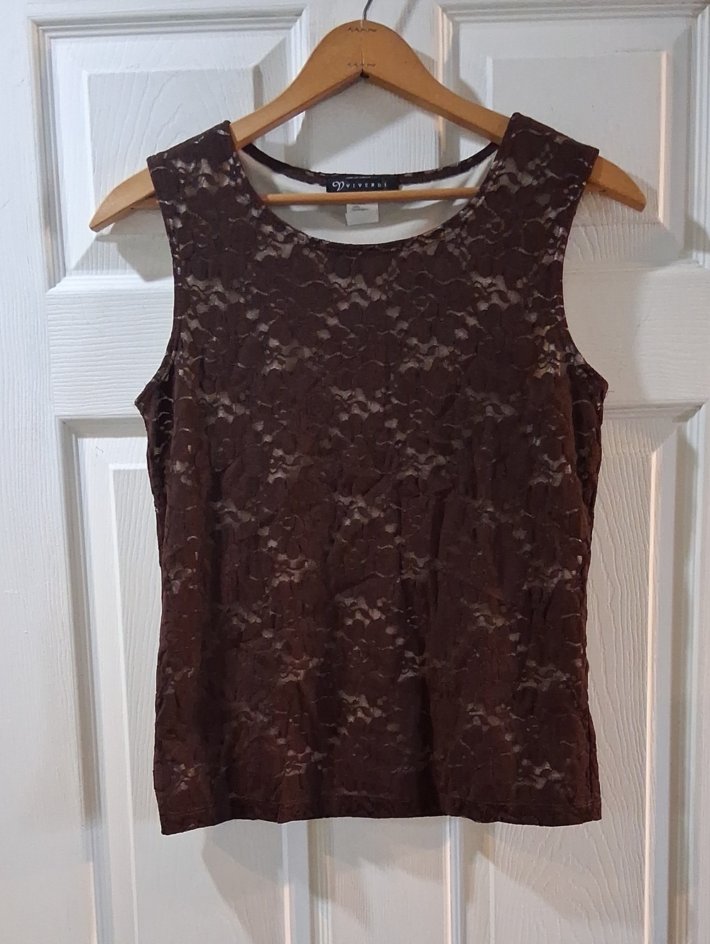 Brown Lace Scoop-Neck Layered Camisole by VIVIENNE Stretchy